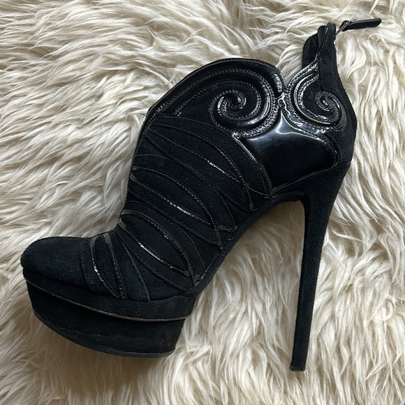 Brian Atwood Figara Suede Patent Platform circus Booties size 37 noir black - Picture 4 of 13
